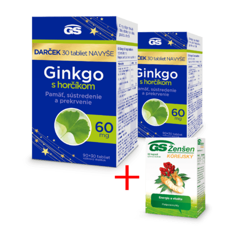 GS Ginkgo 60 mg s horčíkom, 2× 90 + 30 tabliet, darčekové balenie 2024