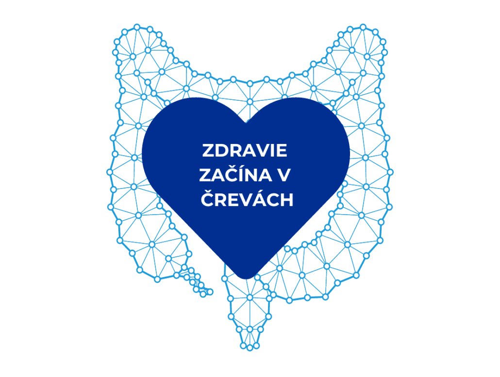 Infografika zobrazuje črevá na ktorých je srdce s nápisom "zdravie začína v črevách", pretože sa tu nachádza až 80 % imunity, ktorú môžeme podporiť užívaním probiotických kultúr.