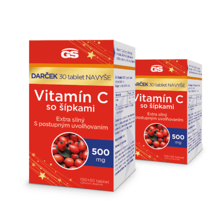 GS Vitamín C 500 so šípkami, 2× 100 + 30 tabliet, darčekové balenie 2024